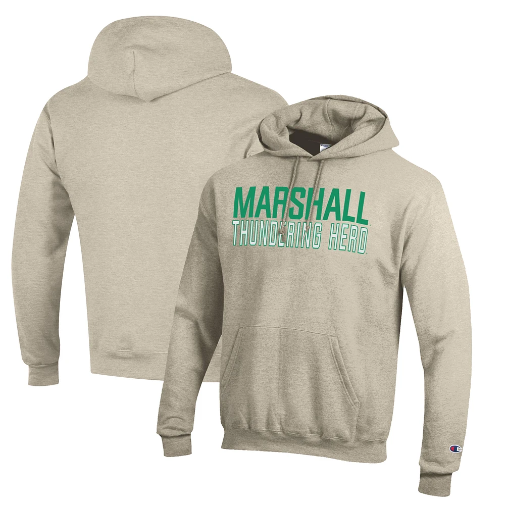 Men's Champion Oatmeal Marshall Thundering Herd Eco Powerblend Pullover Hoodie
