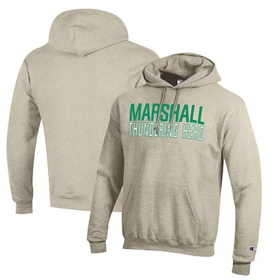 Men's Champion Oatmeal Marshall Thundering Herd Eco Powerblend Pullover Hoodie