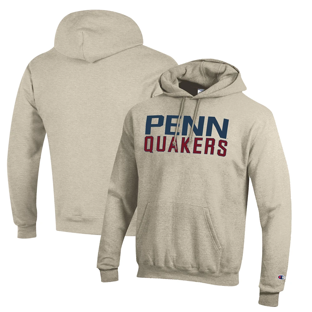 Men's Champion Oatmeal Pennsylvania Quakers Eco Powerblend Pullover Hoodie