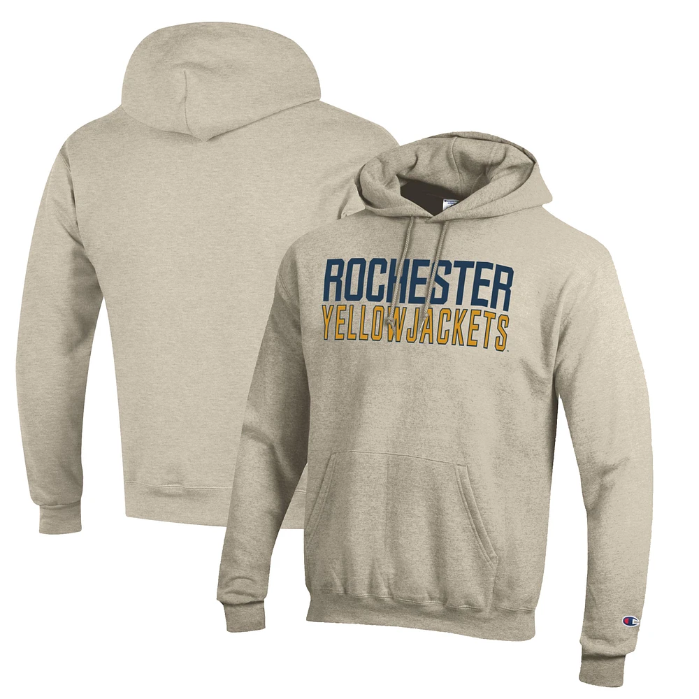 Men's Champion Oatmeal Rochester Yellow Jackets Eco Powerblend Pullover Hoodie