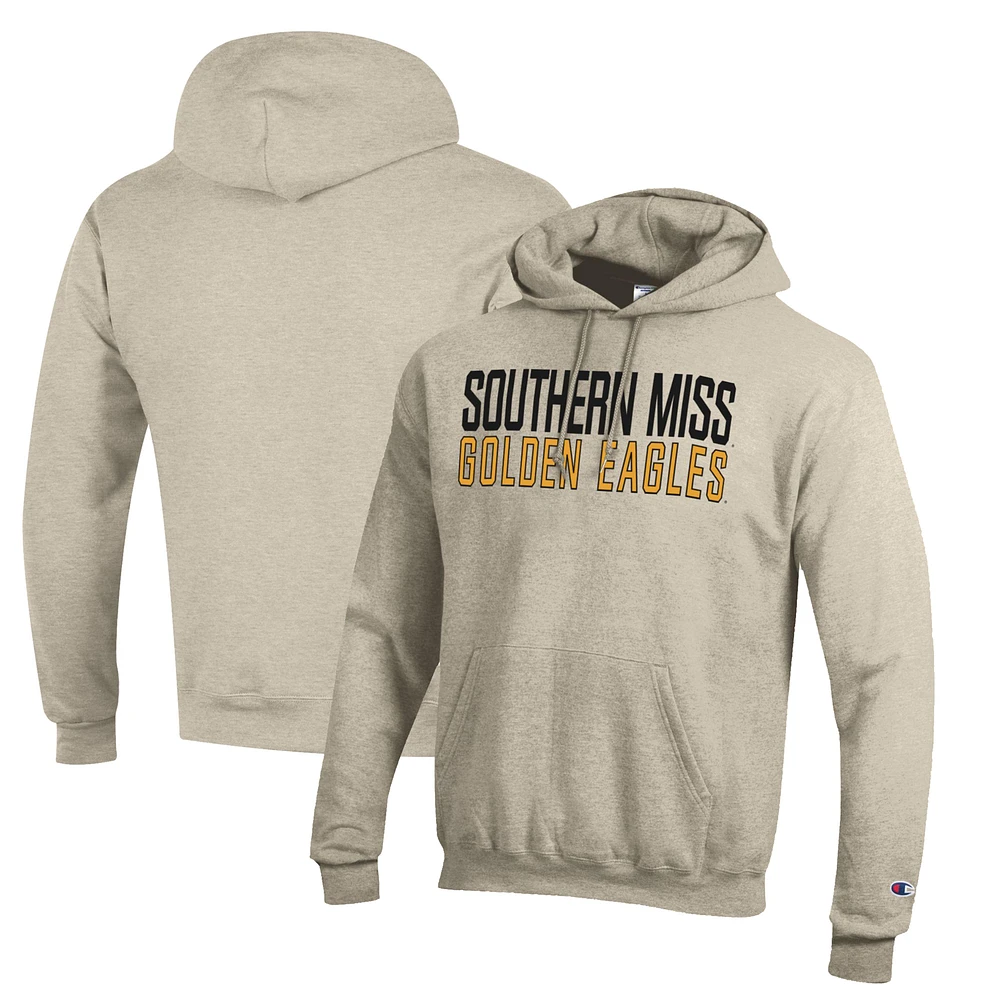 Men's Champion Oatmeal Southern Miss Golden Eagles Eco Powerblend Pullover Hoodie