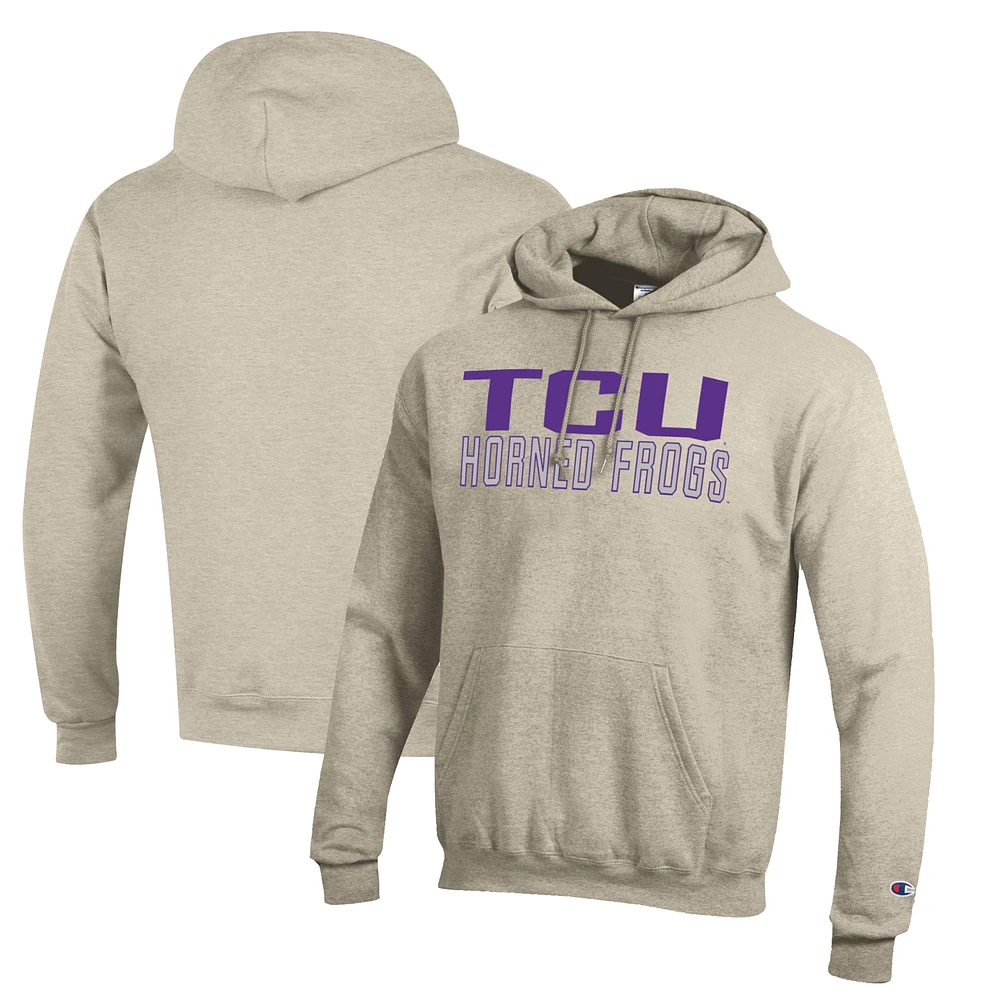 Men's Champion Oatmeal TCU Horned Frogs Eco Powerblend Pullover Hoodie