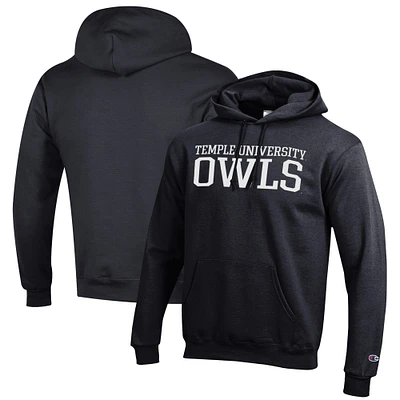 Men's Champion Black Temple Owls Eco Powerblend Pullover Hoodie