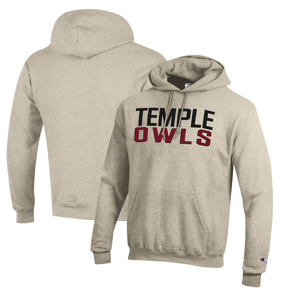 Men's Champion Oatmeal Temple Owls Eco Powerblend Pullover Hoodie