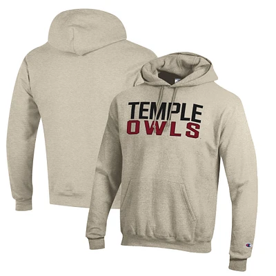 Men's Champion Oatmeal Temple Owls Eco Powerblend Pullover Hoodie
