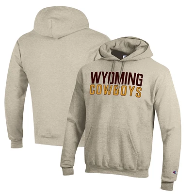 Men's Champion Oatmeal Wyoming Cowboys Eco Powerblend Pullover Hoodie