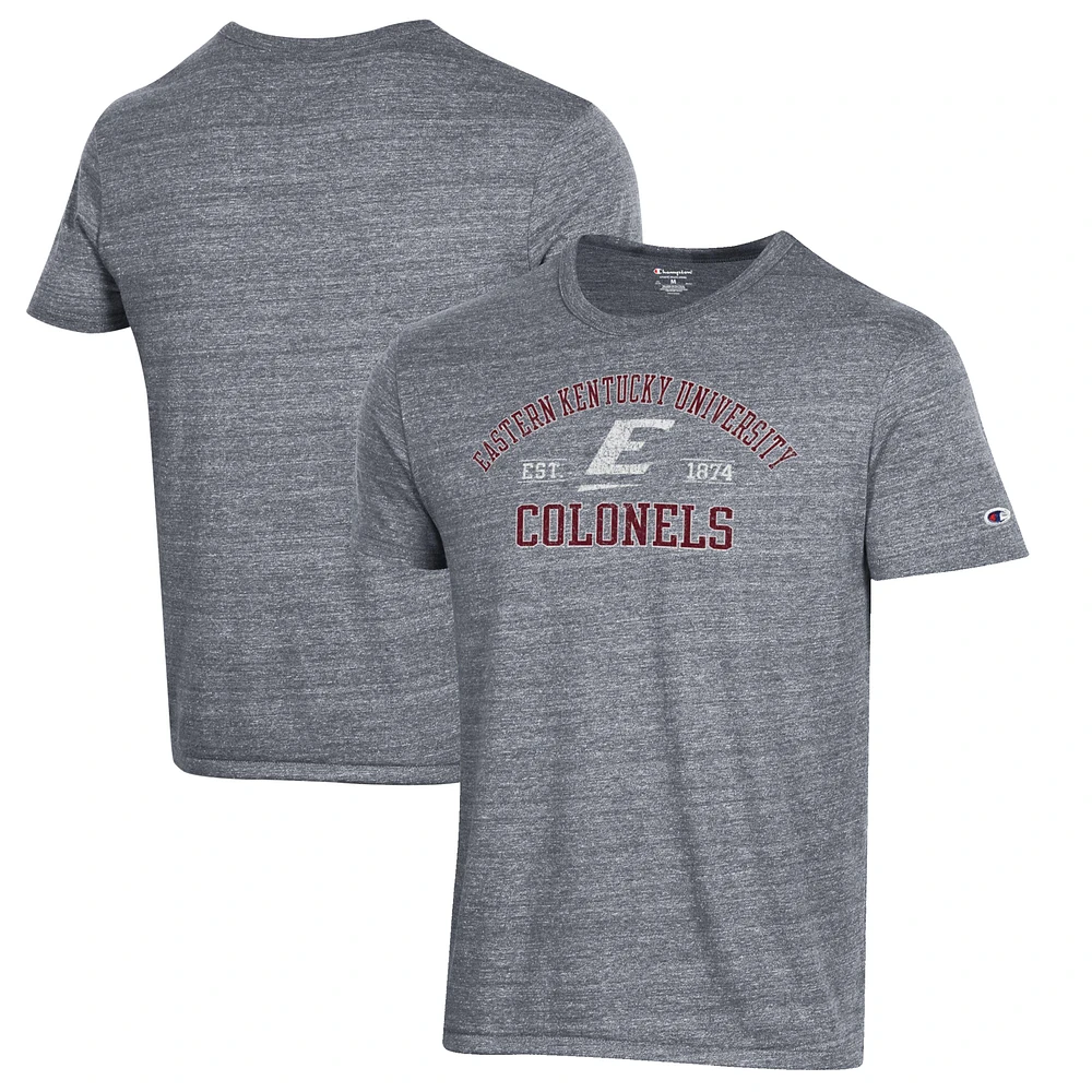 Men's Champion Heathered Gray Eastern Kentucky Colonels Ultimate Tri-Blend T-Shirt