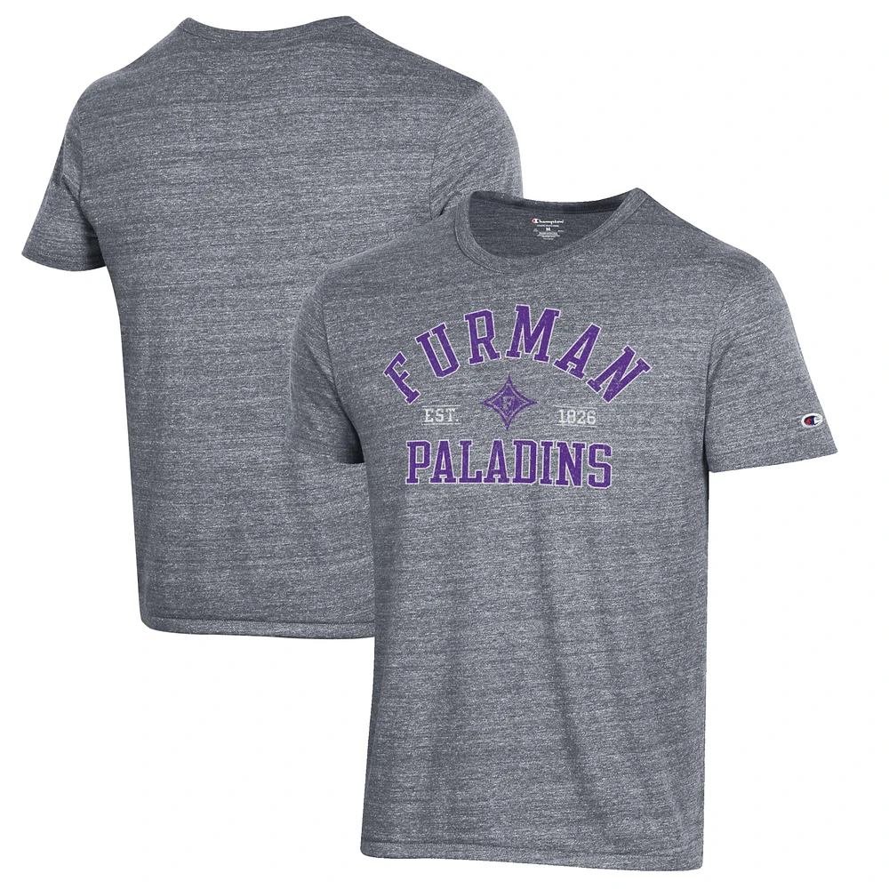 Men's Champion Heathered Gray Furman Paladins Ultimate Tri-Blend T-Shirt