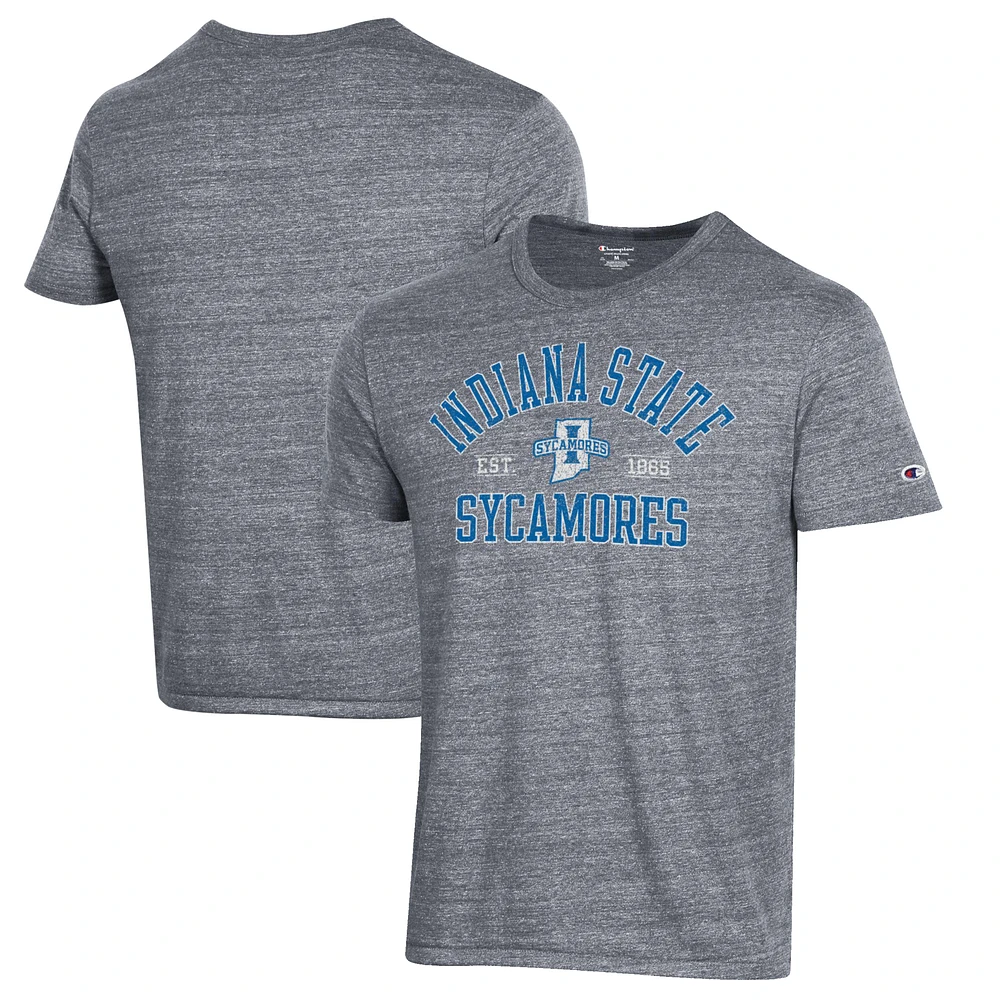 Men's Champion Heathered Gray Indiana State Sycamores Ultimate Tri-Blend T-Shirt