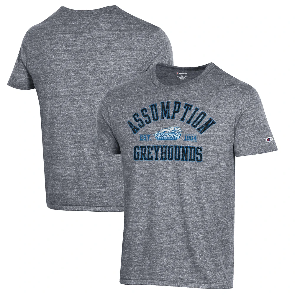 Men's Champion Heathered Gray Assumption Greyhounds Ultimate Tri-Blend T-Shirt