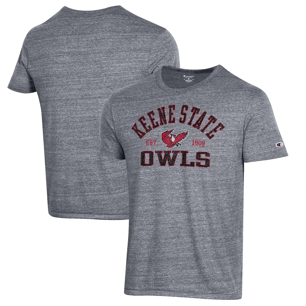 Men's Champion Heathered Gray Keene State Owls Ultimate Tri-Blend T-Shirt