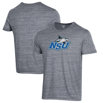Men's Champion Heathered Gray Nova Southeastern Sharks Ultimate Tri-Blend T-Shirt