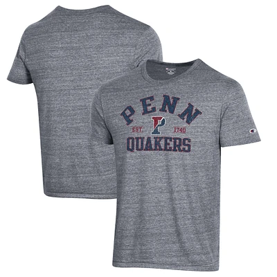 Men's Champion Heathered Gray Pennsylvania Quakers Ultimate Tri-Blend T-Shirt