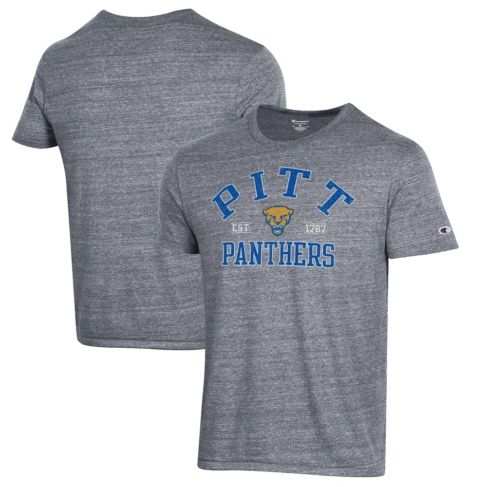 Men's Champion Heathered Gray Pitt Panthers Ultimate Tri-Blend T-Shirt