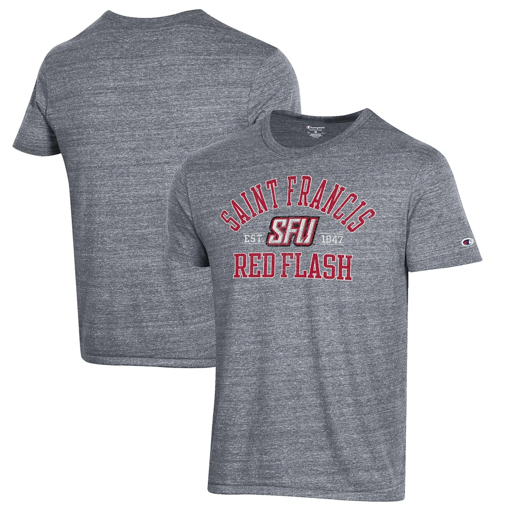 Men's Champion Heathered Gray Saint Francis Red Flash Ultimate Tri-Blend T-Shirt