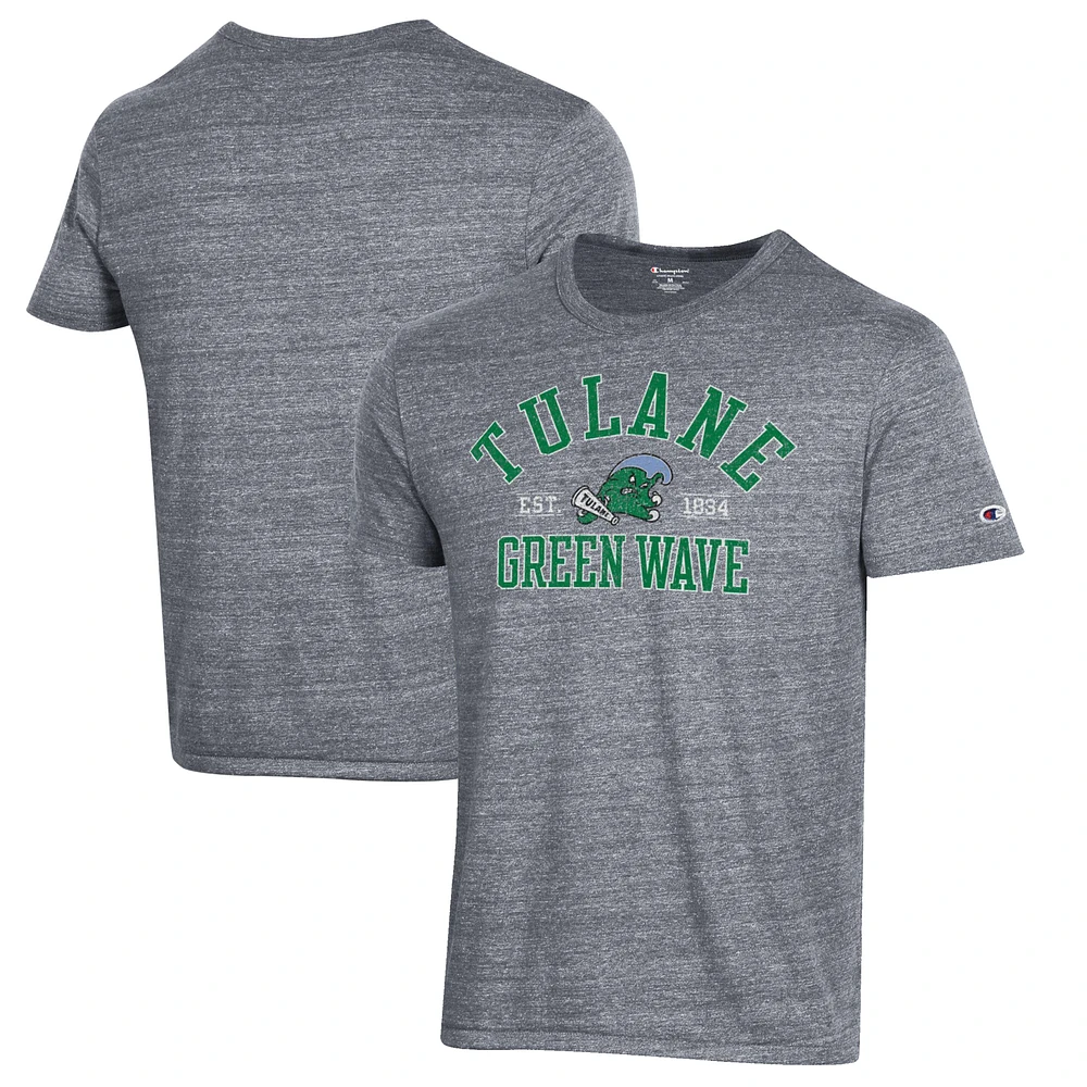 Men's Champion Heathered Gray Tulane Green Wave Ultimate Tri-Blend T-Shirt