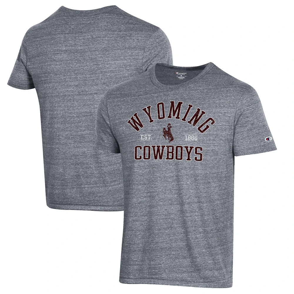 Men's Champion Heathered Gray Wyoming Cowboys Ultimate Tri-Blend T-Shirt