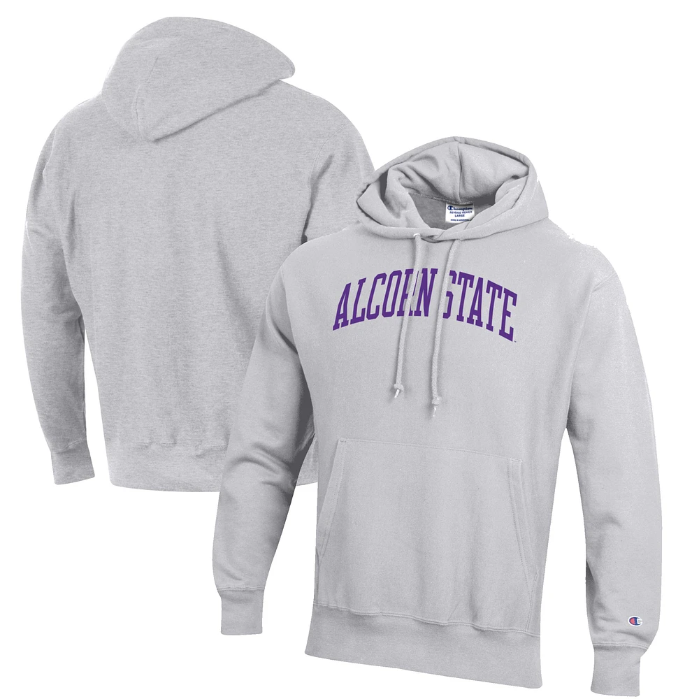 Men's Champion Heathered Gray Alcorn State Braves Reverse Weave Fleece Pullover Hoodie