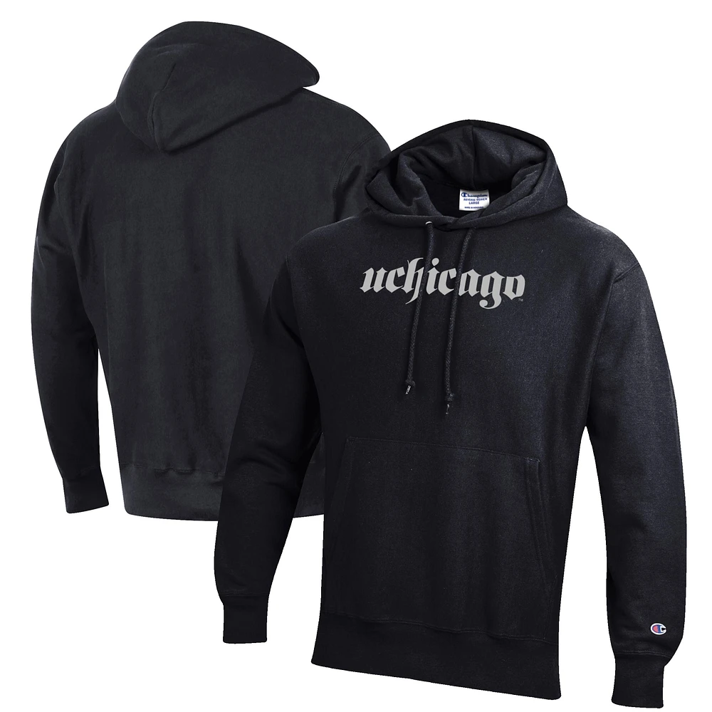 Men's Champion Black Chicago Maroons Reverse Weave Fleece Pullover Hoodie