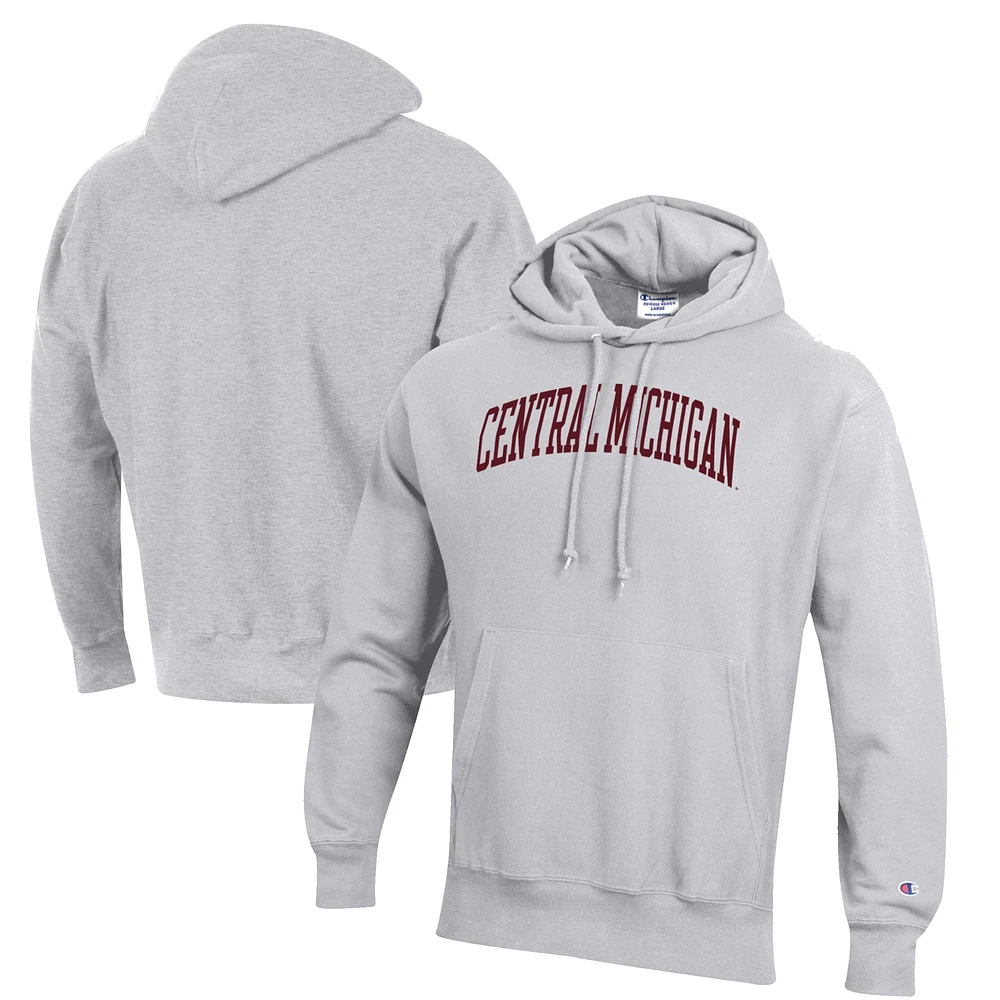 Men's Champion Heathered Gray Central Michigan Chippewas Reverse Weave Fleece Pullover Hoodie