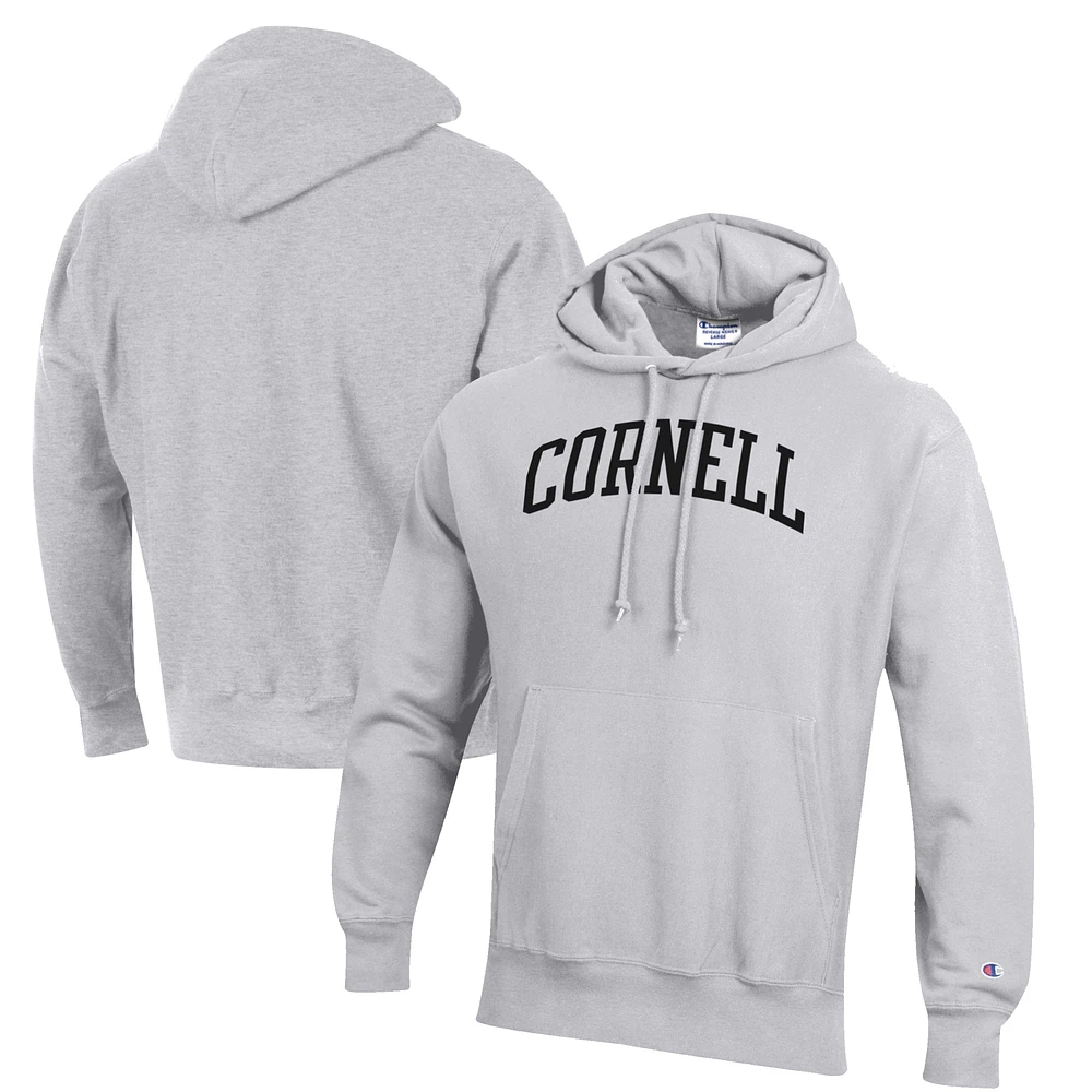 Men's Champion Heathered Gray Cornell Big Red Reverse Weave Fleece Pullover Hoodie