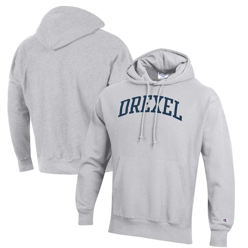 Men's Champion Heathered Gray Drexel Dragons Reverse Weave Fleece Pullover Hoodie