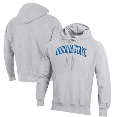 Men's Champion Heathered Gray Indiana State Sycamores Reverse Weave Fleece Pullover Hoodie