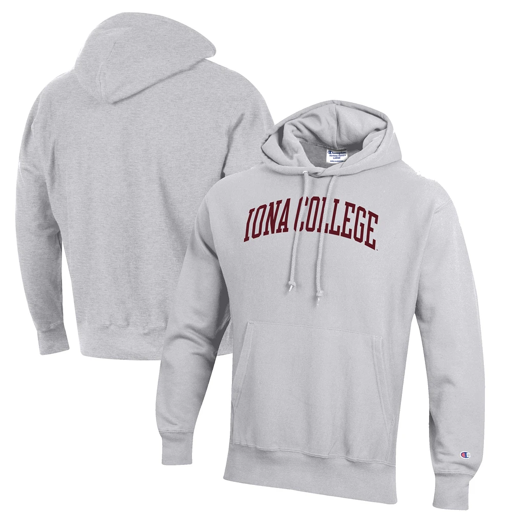 Men's Champion Heather Gray Iona University Gaels Reverse Weave Fleece Pullover Hoodie