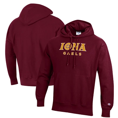 Men's Champion Maroon Iona University Gaels Reverse Weave Fleece Pullover Hoodie
