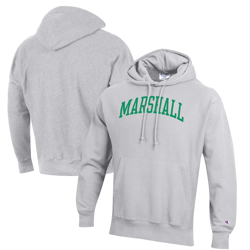 Men's Champion Heathered Gray Marshall Thundering Herd Reverse Weave Fleece Pullover Hoodie