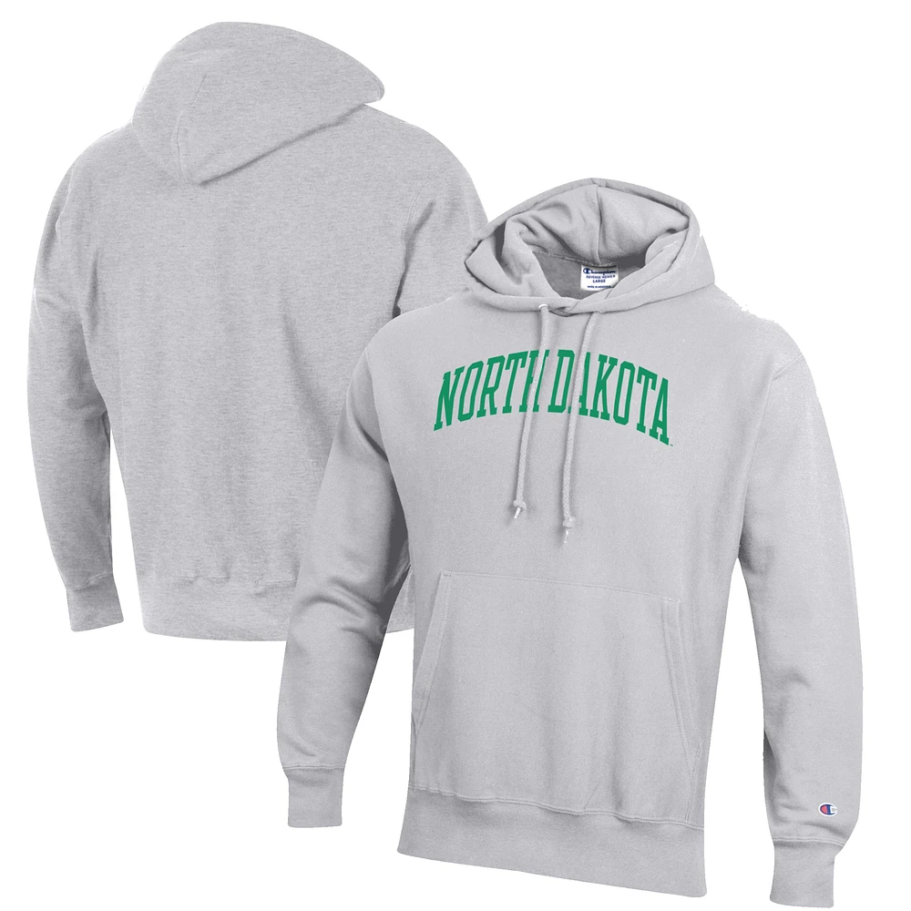 Men's Champion Heathered Gray North Dakota Reverse Weave Fleece Pullover Hoodie