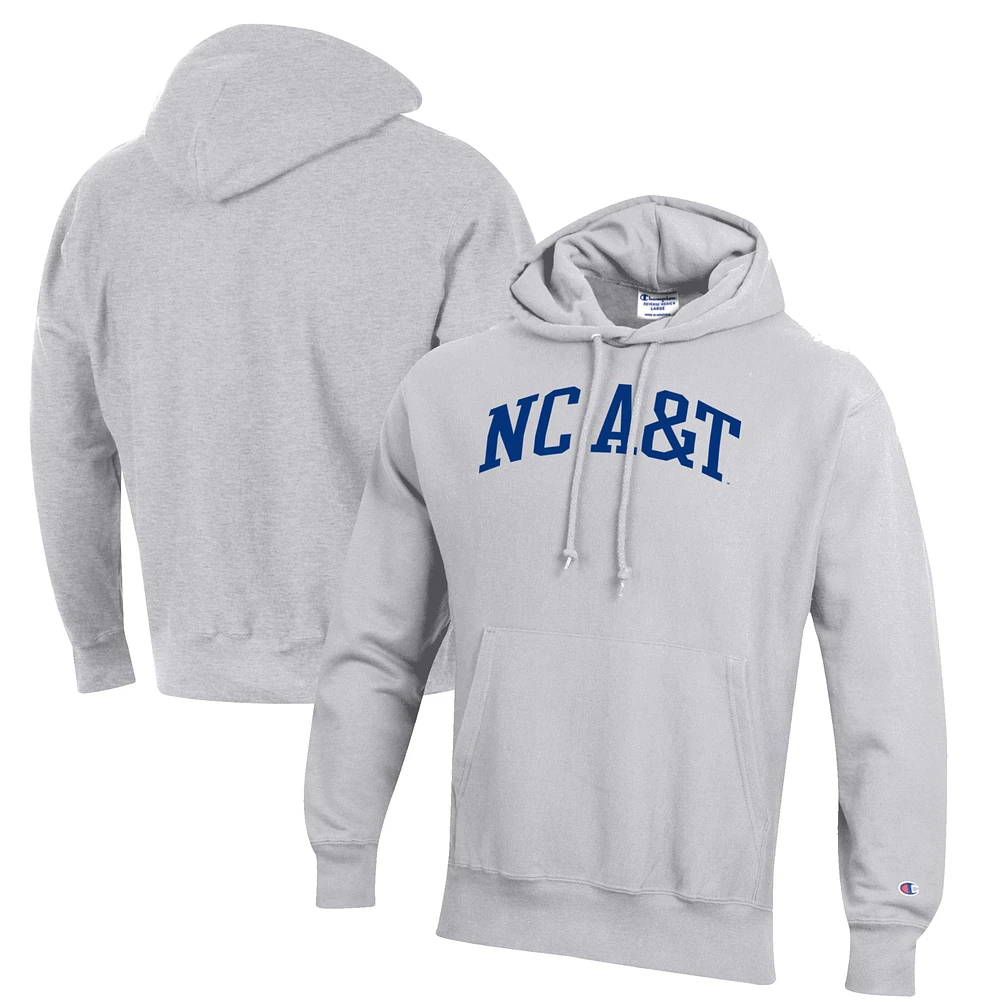Men's Champion Heathered Gray North Carolina A&T Aggies Reverse Weave Fleece Pullover Hoodie