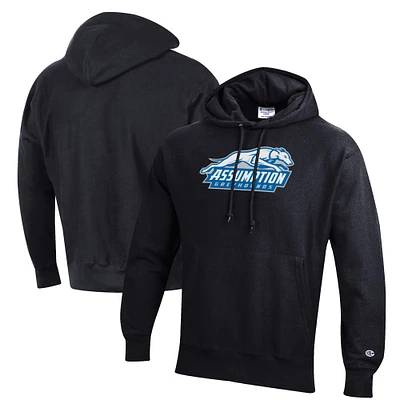Men's Champion Black Assumption Greyhounds Reverse Weave Fleece Pullover Hoodie