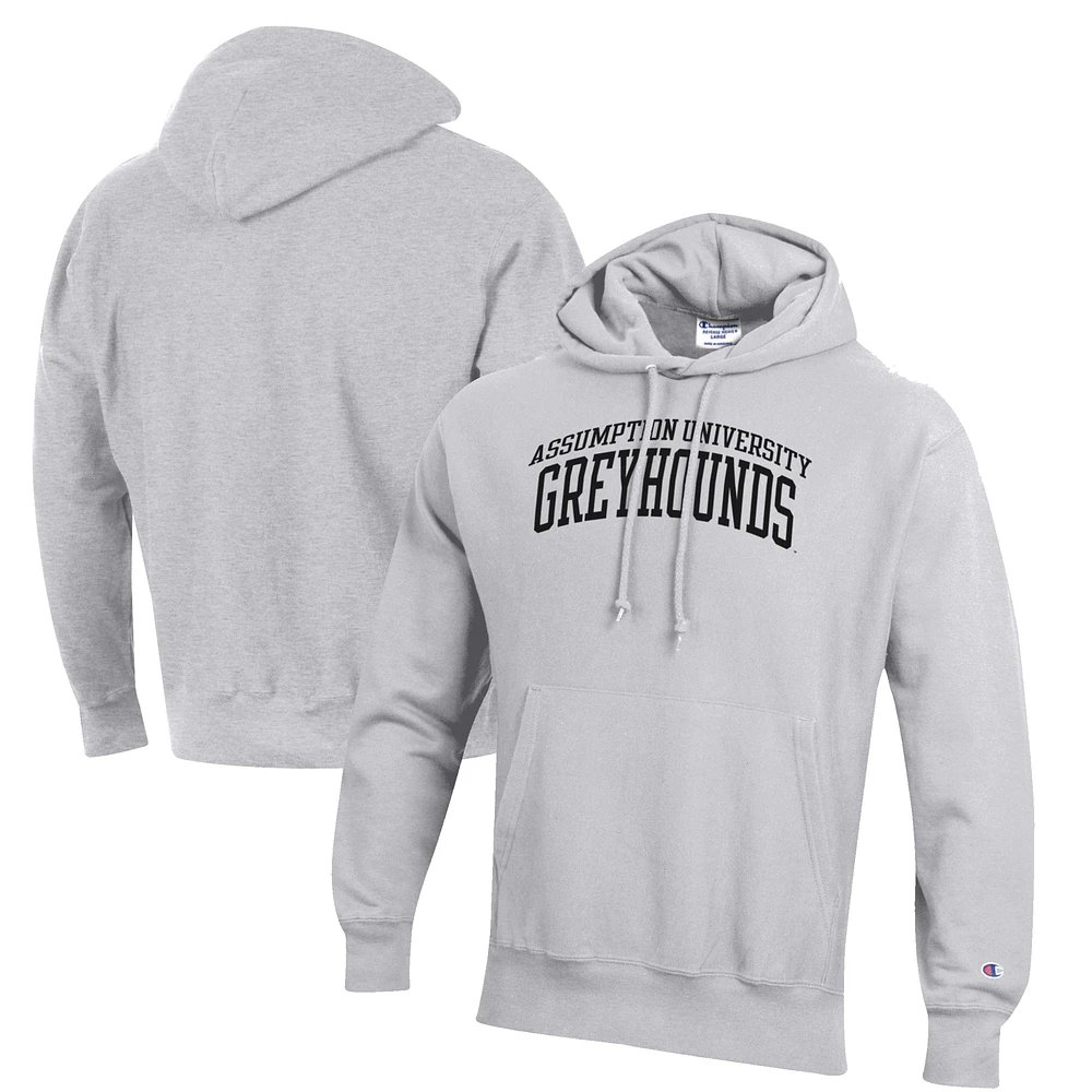 Men's Champion Heathered Gray Assumption Greyhounds Reverse Weave Fleece Pullover Hoodie