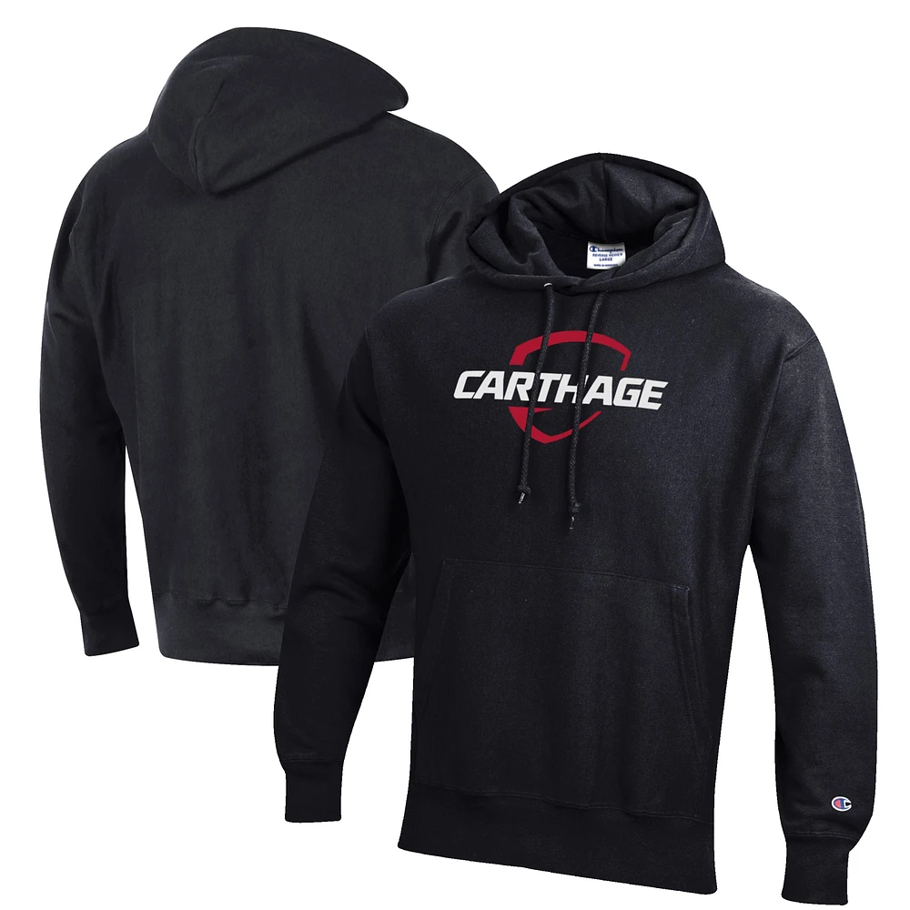 Men's Champion Black Carthage Firebirds Reverse Weave Fleece Pullover Hoodie