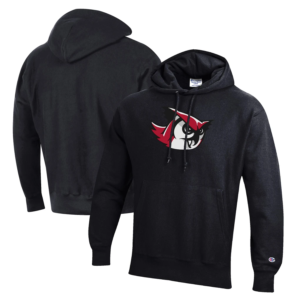 Men's Champion Black Keene State Owls Reverse Weave Fleece Pullover Hoodie