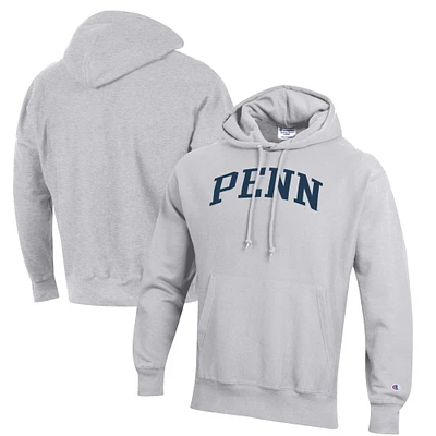 Men's Champion Heathered Gray Pennsylvania Quakers Reverse Weave Fleece Pullover Hoodie