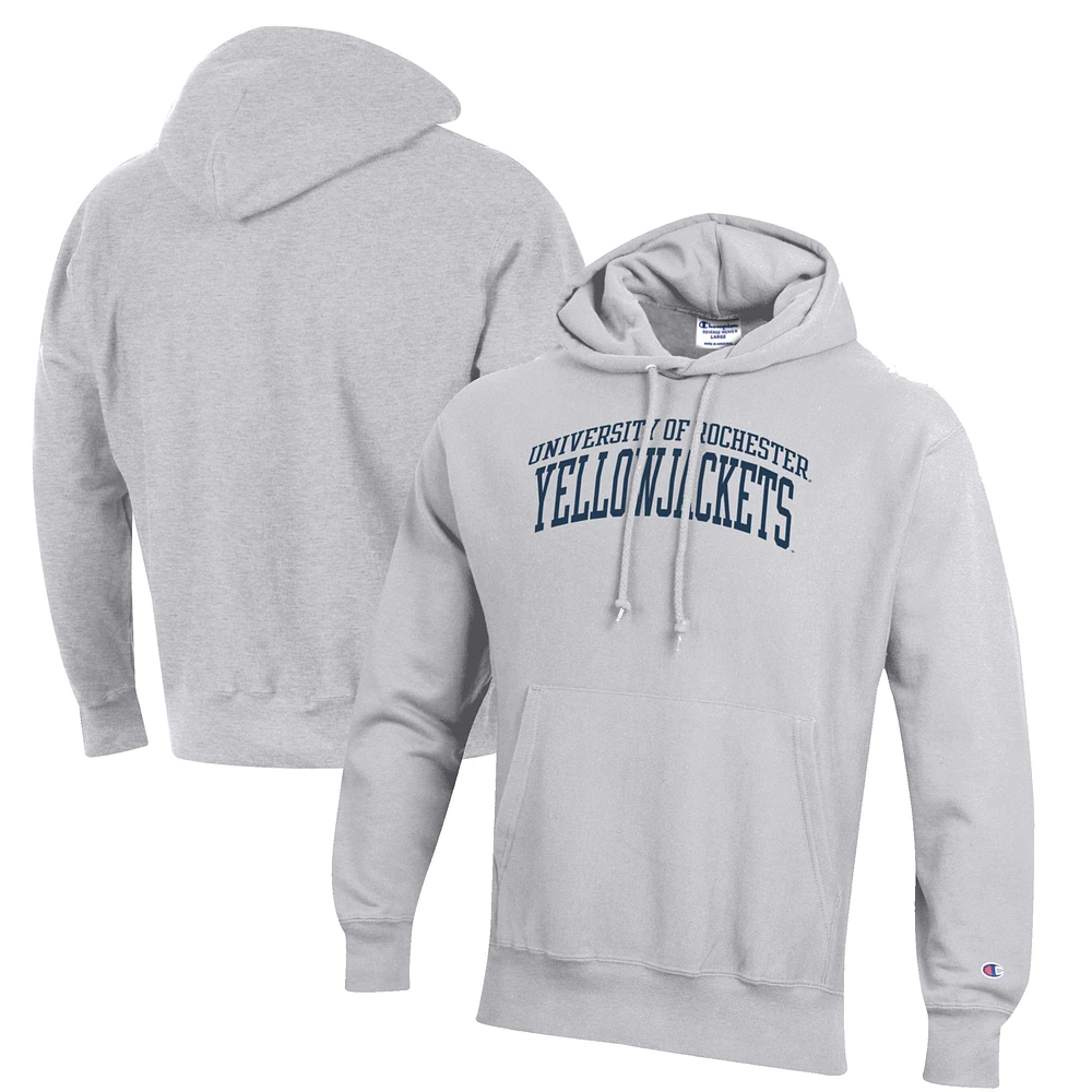 Men's Champion Heathered Gray Rochester Yellow Jackets Reverse Weave Fleece Pullover Hoodie