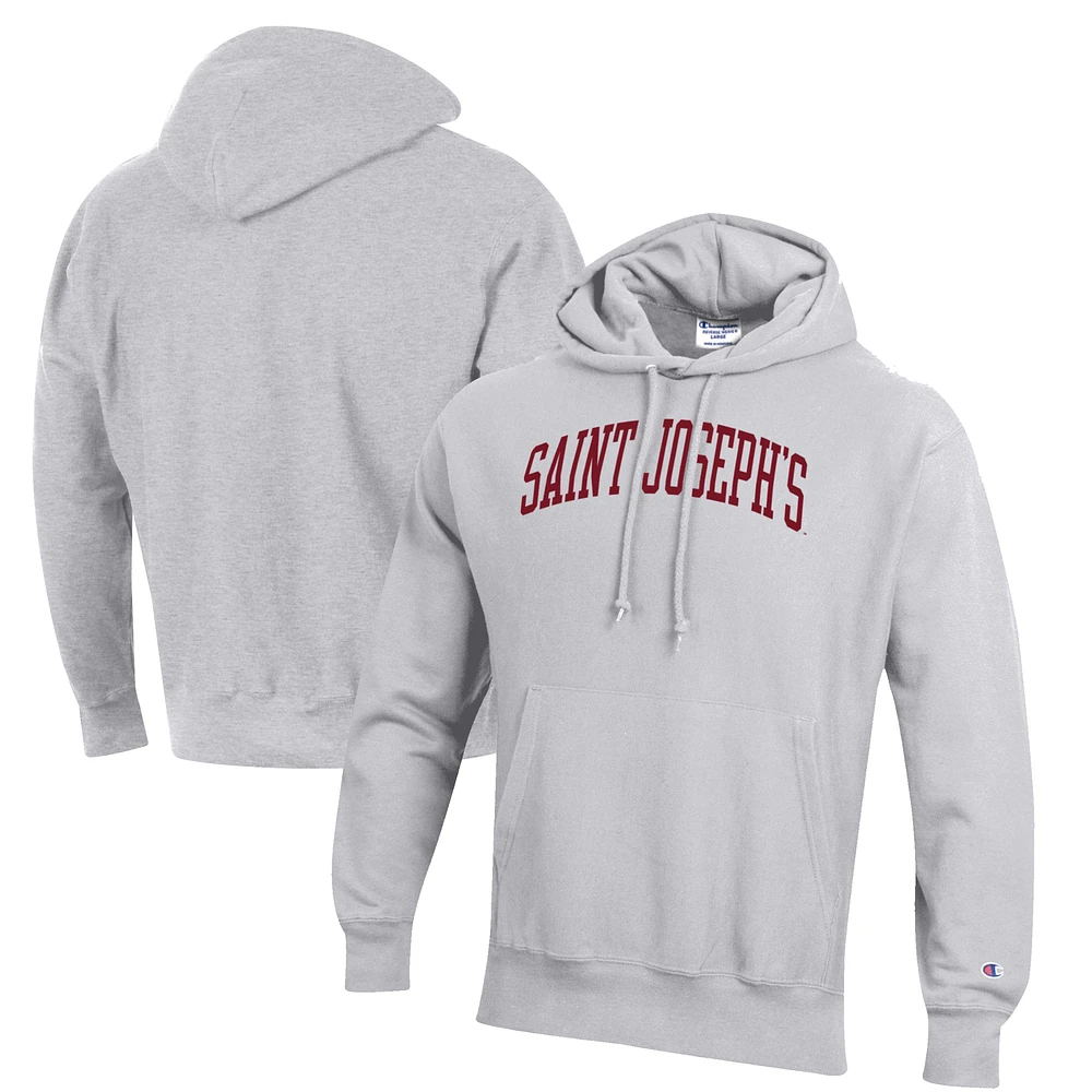 Men's Champion Heathered Gray Saint Joseph's Hawks Reverse Weave Fleece Pullover Hoodie