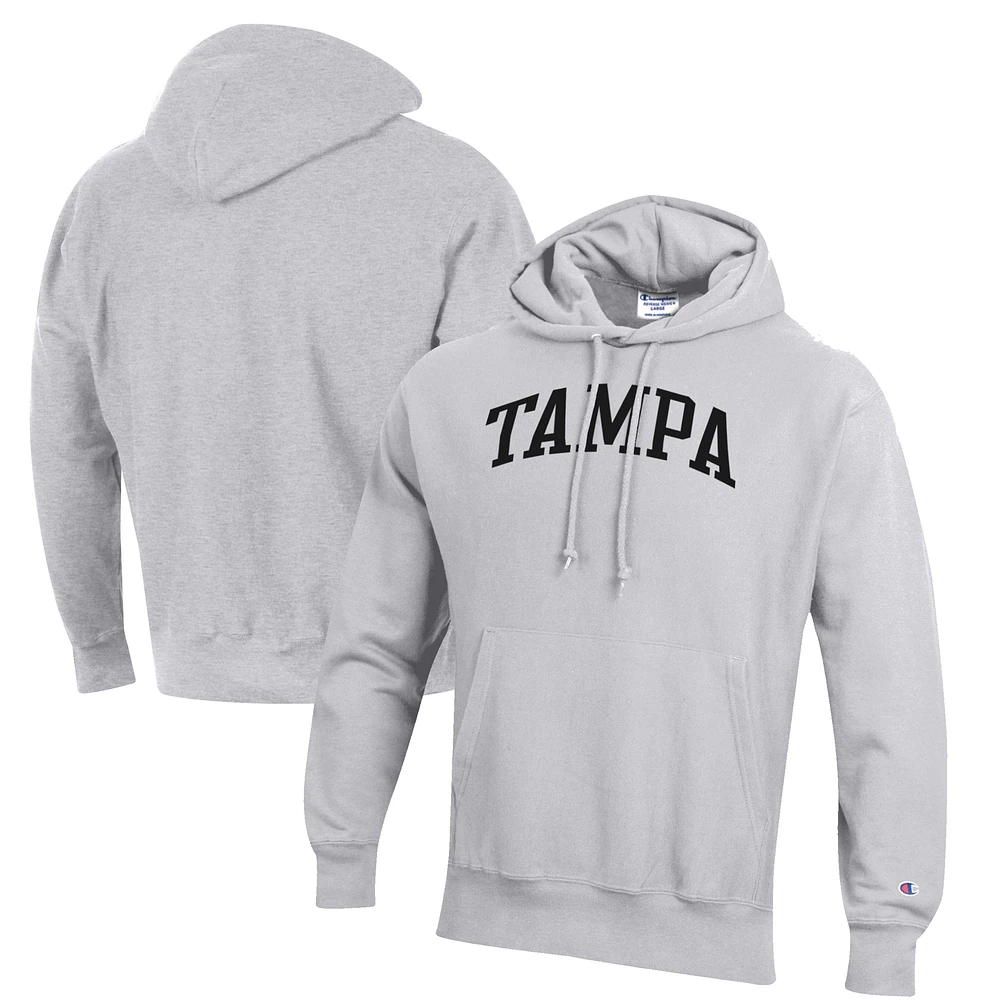 Men's Champion Heathered Gray University of Tampa Spartans Reverse Weave Fleece Pullover Hoodie