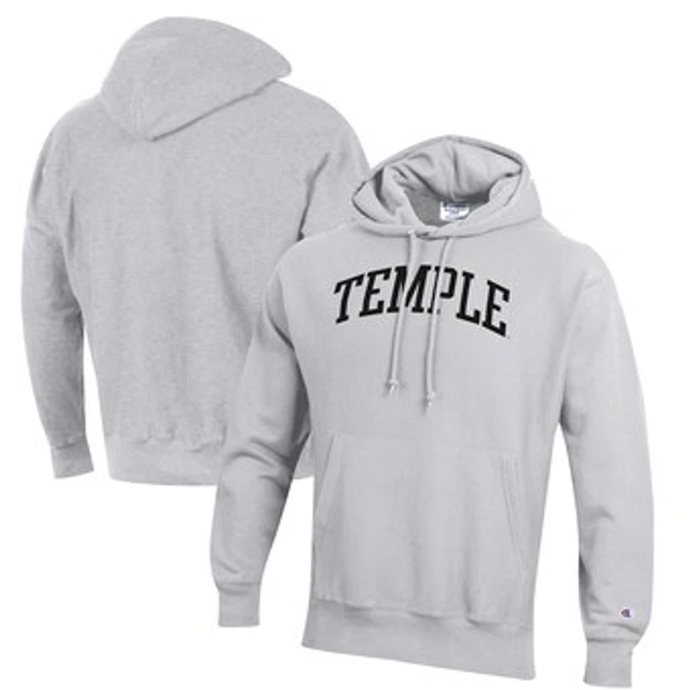 Men's Champion Heathered Gray Temple Owls Reverse Weave Fleece Pullover Hoodie