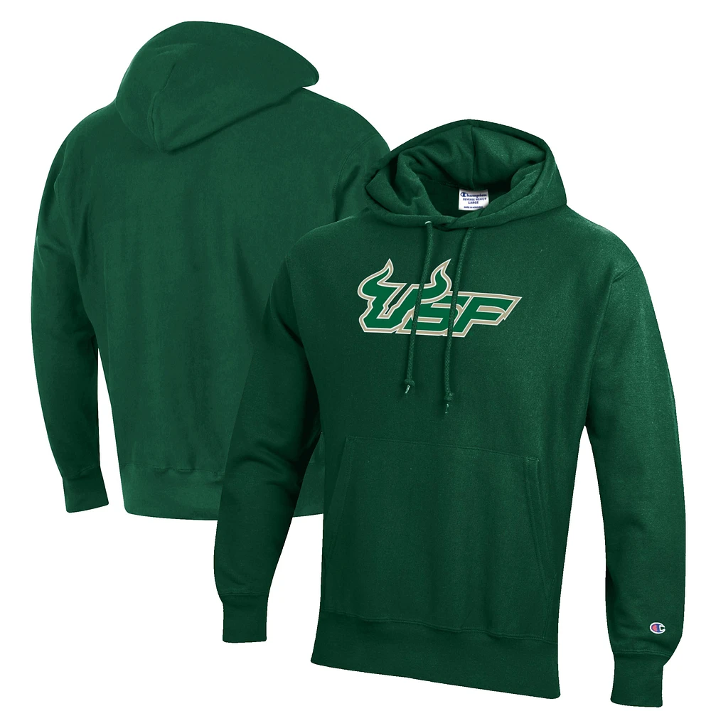 Men's Champion Green South Florida Bulls Reverse Weave Fleece Pullover Hoodie