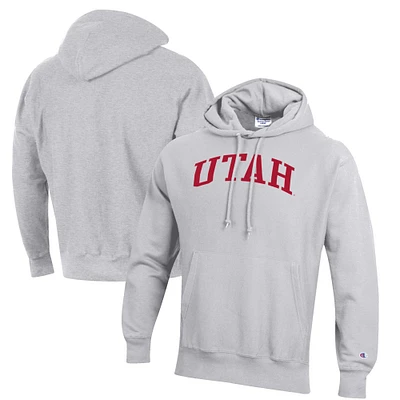 Men's Champion Heathered Gray Utah Utes Reverse Weave Fleece Pullover Hoodie