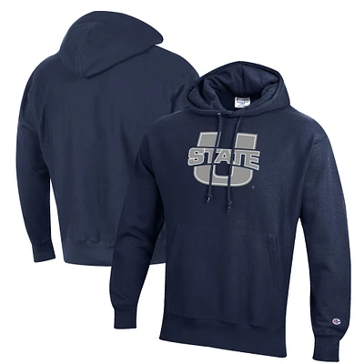 Men's Champion Navy Utah State Aggies Reverse Weave Fleece Pullover Hoodie