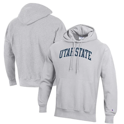 Men's Champion Heathered Gray Utah State Aggies Reverse Weave Fleece Pullover Hoodie