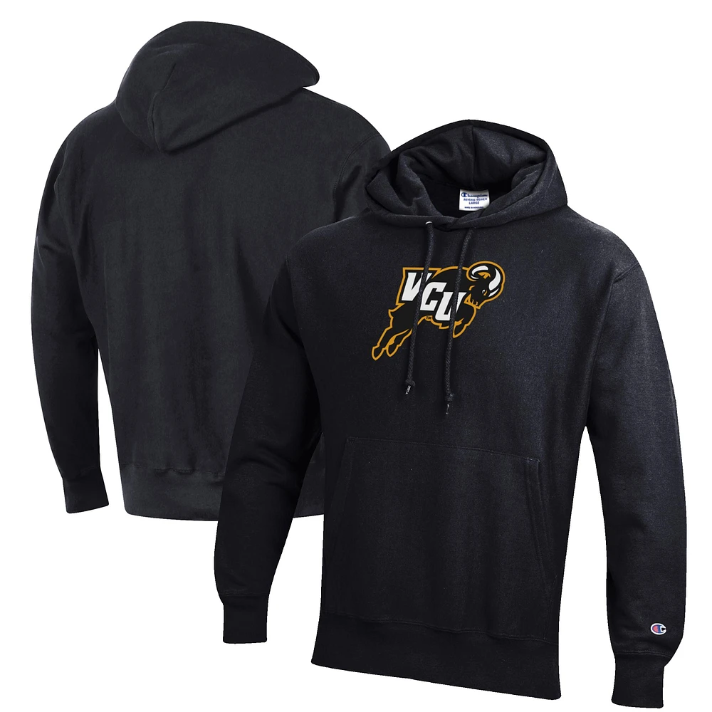 Men's Champion Black VCU Rams Reverse Weave Fleece Pullover Hoodie
