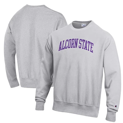 Men's Champion Heathered Gray Alcorn State Braves Reverse Weave Fleece Crewneck Sweatshirt