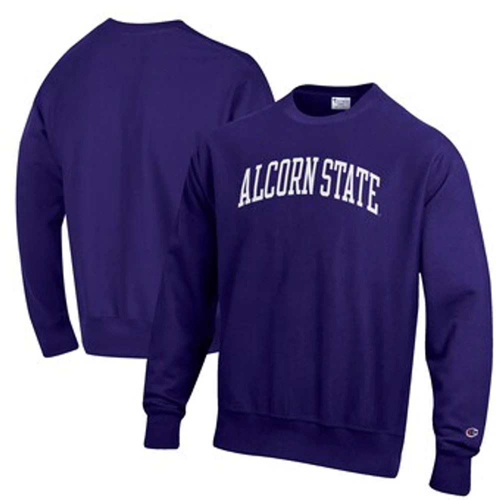 Men's Champion Purple Alcorn State Braves Reverse Weave Fleece Crewneck Sweatshirt