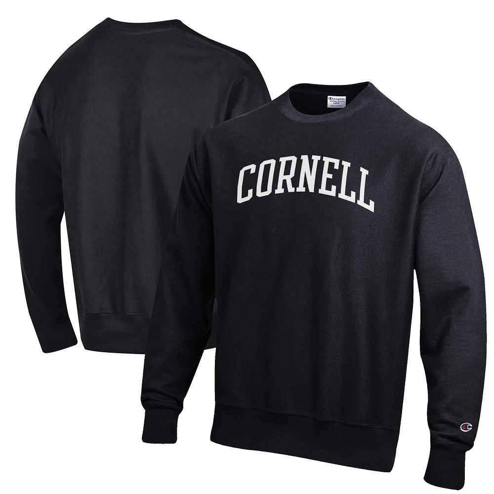 Men's Champion Black Cornell Big Red Reverse Weave Fleece Crewneck Sweatshirt