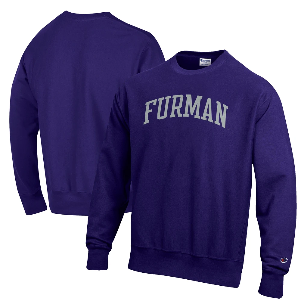 Men's Champion Purple Furman Paladins Reverse Weave Fleece Crewneck Sweatshirt